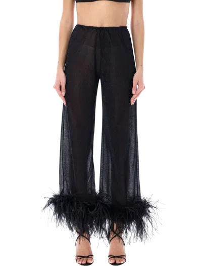 Oseree Feather-trim Pajama Bottoms In Black