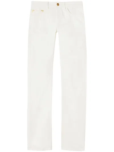 Palm Angels Logo-embossed Straight-leg Jeans In White