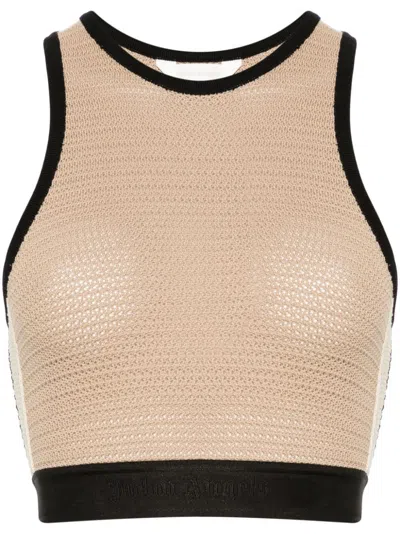 Palm Angels Logo-tape Knitted Tank Top In Beige