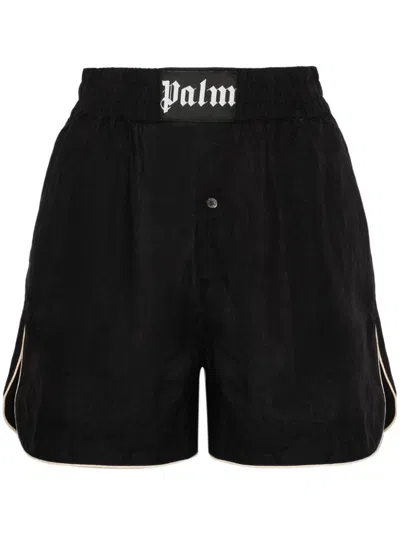 Palm Angels Logo-patch Linen Shorts In Black