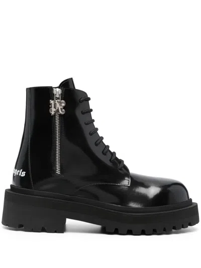 Palm Angels Printed Combat Ankle Boots In Black