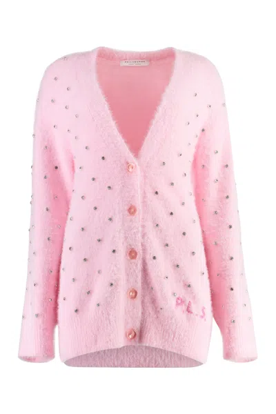 Philosophy Di Lorenzo Serafini Embellished Fuzzy Cardigan In Pink