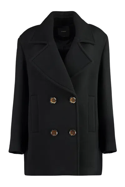 Pinko Double-breasted Wool Coat In Black