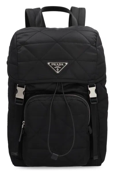 Prada Logo Detail Re-nylon Backpack In Black
