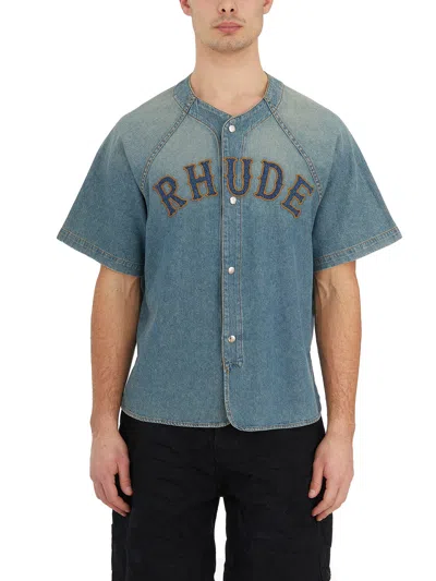Rhude Men's Light Blue Denim Baseball Shirt For Ss24