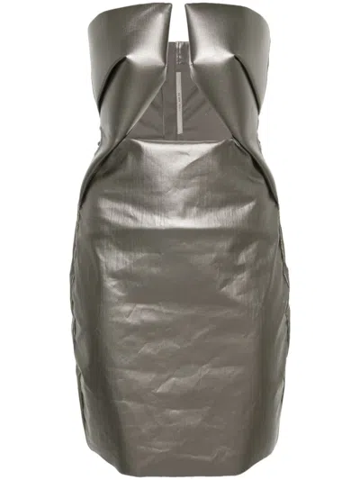 Rick Owens Cutout Metallic Coated Stretch-denim Mini Dress In Gray