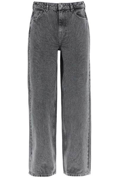 Rotate Birger Christensen Wide Leg Jeans With Rhinest In Grey