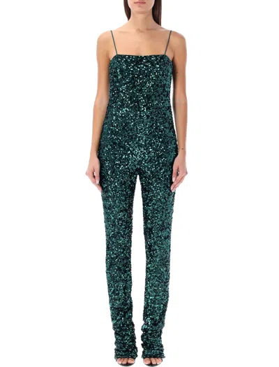 Rotate Birger Christensen Square-neck Sequined Bodysuit In Teal