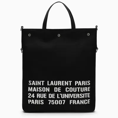 Saint Laurent Men's Black Canvas Tote With Leather Details