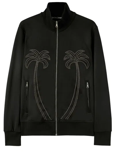 Palm Angels Milano Stud Zip-up Tech Track Sweatshirt In Black