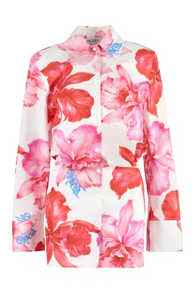 Attico The  Allover Floral Printed Shirt Dress In White
