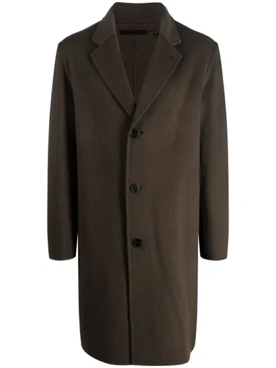 Theory Wool-blend Single-breasted Coat In Olive