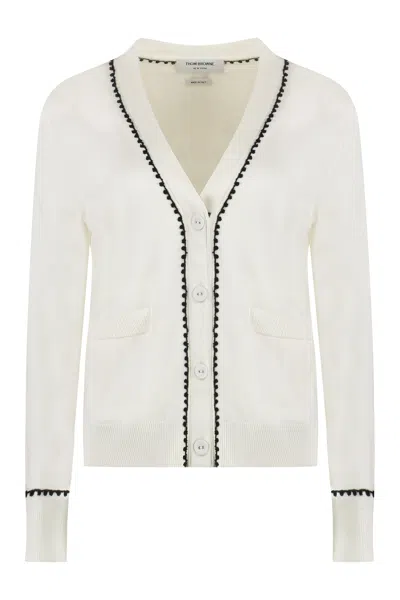Thom Browne V-neck Cotton Cardigan In White