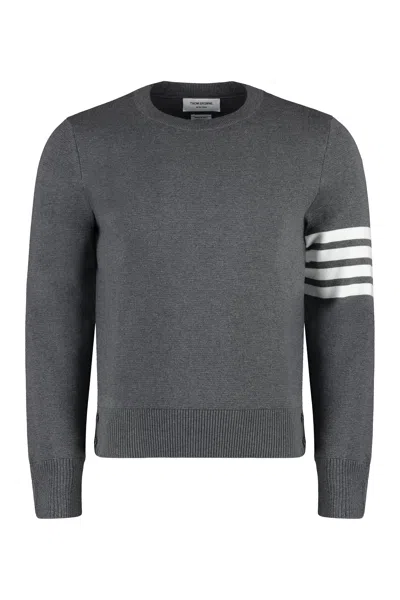 Thom Browne Men's Grey Cotton Crew-neck Sweater With Striped And Tricolor Details
