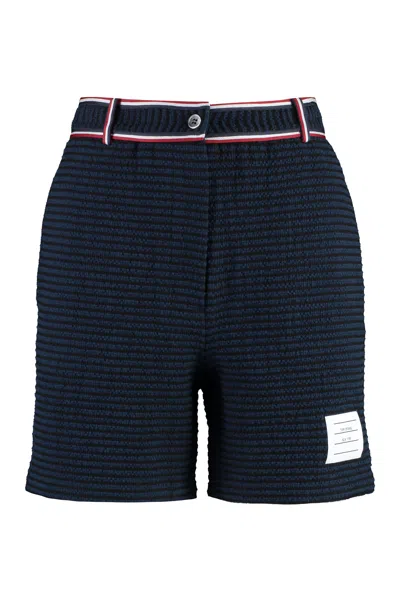 Thom Browne Striped Jacquard-knit Cotton-blend Shorts In Blue