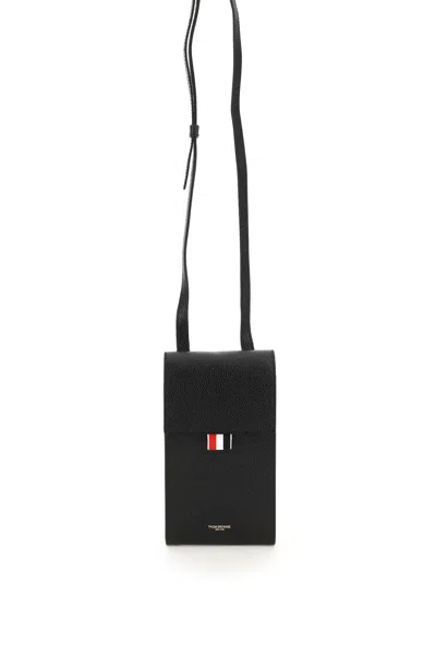 Thom Browne Pebble Grain Leather Phone Holder With Strap For Men In Black