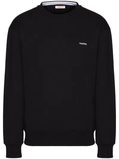 Valentino Logo Cotton Crewneck Sweatshirt In Black
