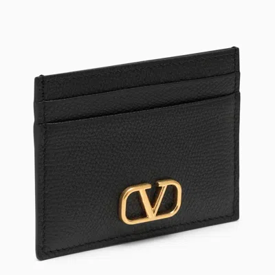 Valentino Garavani Black Vlogo Grained Leather Card Holder For Women