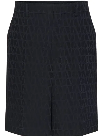 Valentino Bermuda Shorts In Silk With All-over Toile Iconographe Pattern In Black
