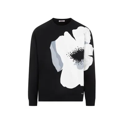 Valentino Floral-print Cotton-jersey Sweatshirt In Black