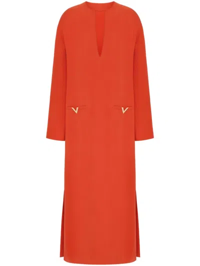 Valentino V Gold Crepe Midi Dress In Orange
