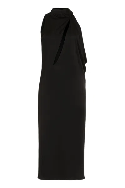 Versace Black Viscose Dress With Front Draping And Cut-out Detail