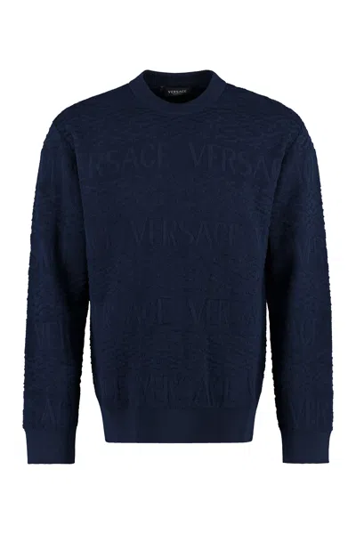 Versace Crew-neck Wool Jumper In Blue