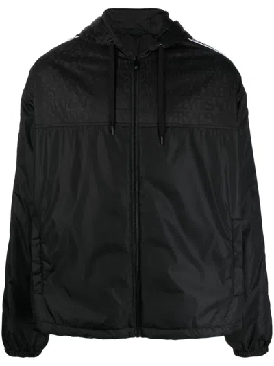 Versace Logo Hooded Jacket In Black