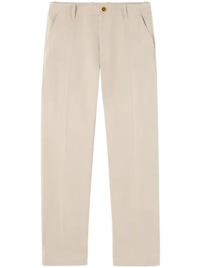 Versace Logo-embroidered Straight-leg Trousers In Sand