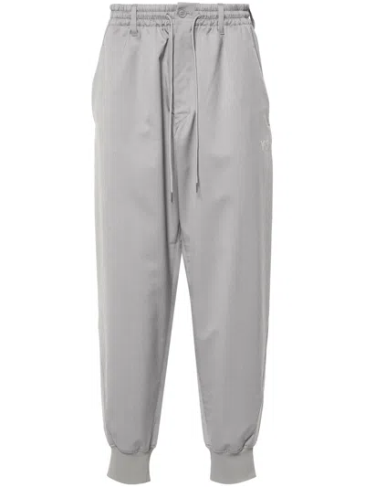 Y-3 Logo-print Twill Trousers In Gray