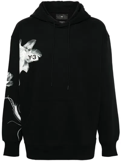 Y-3 Floral-print Drawstring Hoodie In Black
