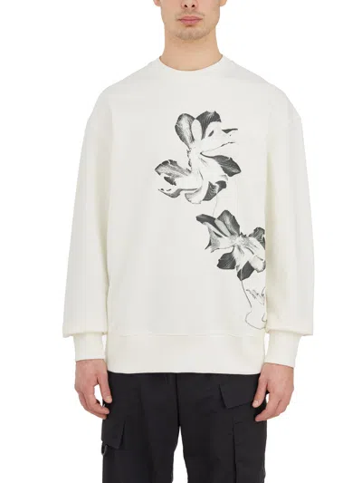 Y-3 Floral-print Drop-shoulder Sweatshirt In White