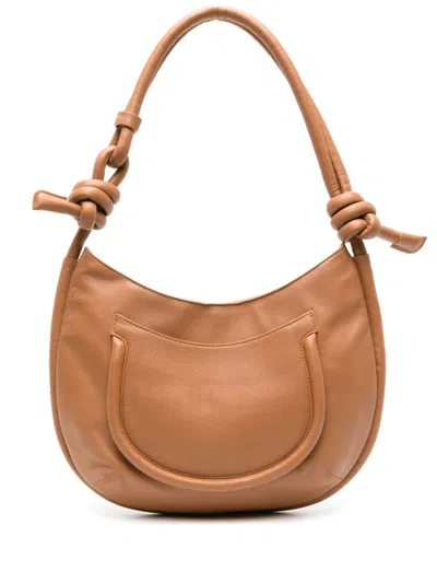 Zanellato Grained Cognac Brown Leather Handbag With Knot Detailing In Beige