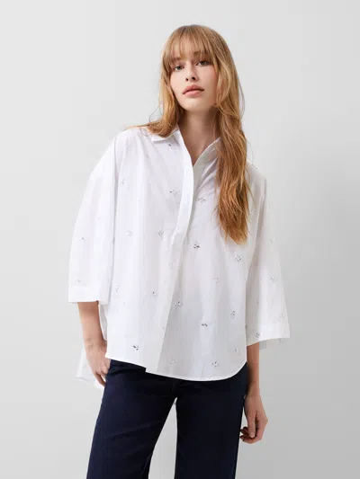 French Connection Rhodes Rhinestone Shirt In Linen Whit