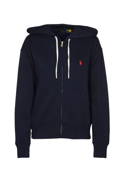 Polo Ralph Lauren Logo Embroidered Zipped Hoodie In Navy