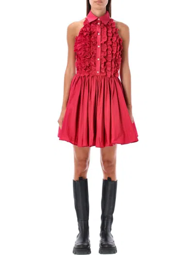 Msgm Pink Ruffle Dress With Pleated Skirt For Women