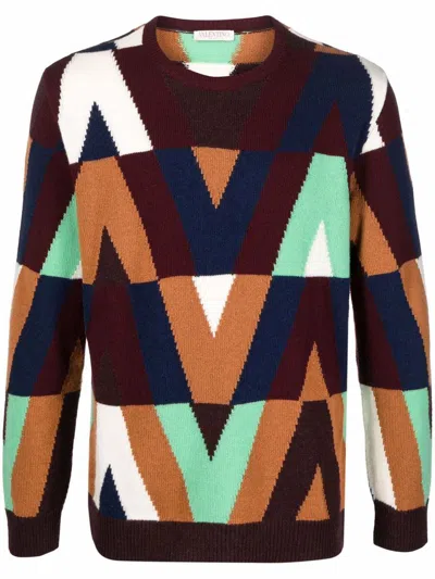 Valentino Multicolor Knit Sweater For Men In V Optical Menta