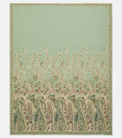 Etro Embroidered Wool Throw In Green