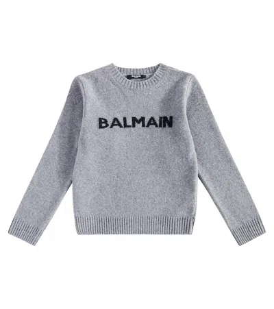Balmain Kids' Logo Wool And Cashmere Sweater In Grey