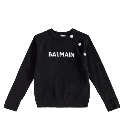 Balmain Kids' Logo Wool-blend Sweater In Black