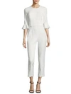 Black Halo Brooklyn Bell-sleeve Cropped Jumpsuit In Porcelain