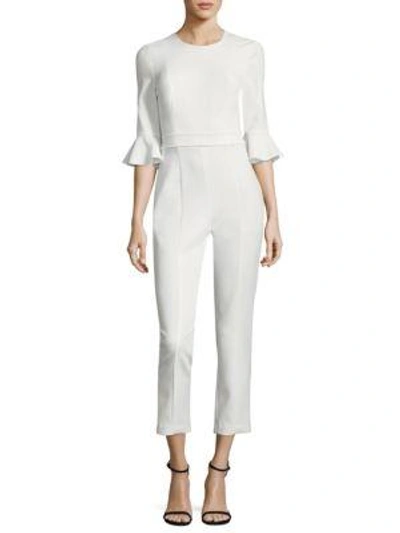 Black Halo Brooklyn Bell-sleeve Cropped Jumpsuit In Porcelain