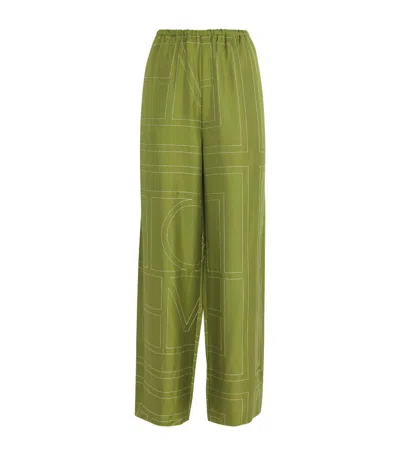 Totême Silk Monogram Trousers In Green
