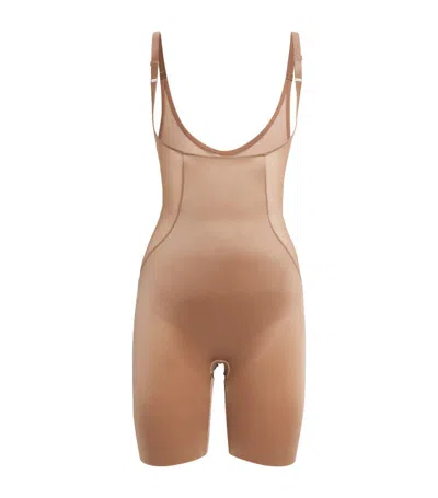 Spanx Open-bust Mid-thigh Bodysuit In Nude