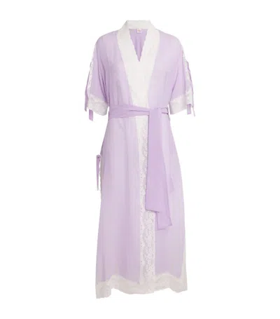 Loretta Caponi Silk Lace-trim Costanza Robe In Purple