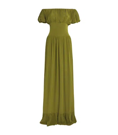 Evarae Crepe De Chine Hestia Maxi Dress In Green