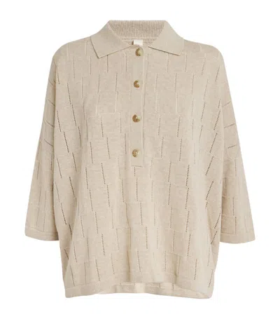 Lauren Manoogian Cotton-linen Lattice Polo Shirt In Beige