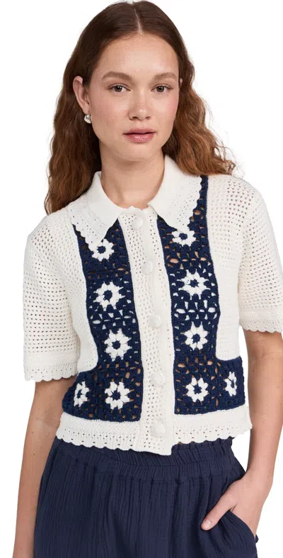 Rails Milan Crochet Accent Open Stitch Short Sleeve Cotton Sweater In Multi