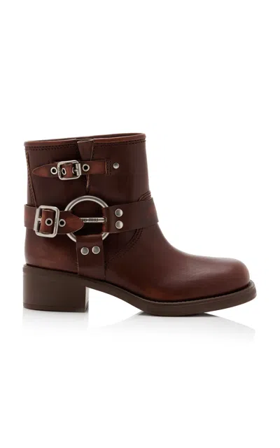 Miu Miu Brown Vintage-effect Leather Ankle Boot Women