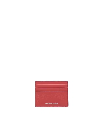 Michael Michael Kors Hudson Grained Leather Card Holder In Crimson